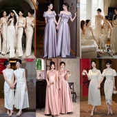 出租赁伴娘服长款 2025新款 缎面姐妹团晚礼服演出小众气质连衣裙MM