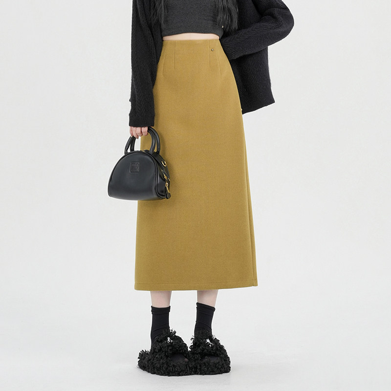 黛JJ48新款简约时尚金典毛呢后松紧腰半身裙后开叉半身长0119r,女装/女士精品,半身裙,淘宝优惠券,粉丝福利购,淘宝优惠卷