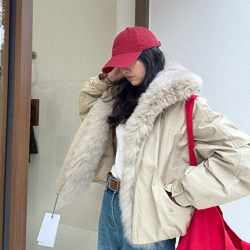 千语同款通勤狐狸毛领派克羽绒服