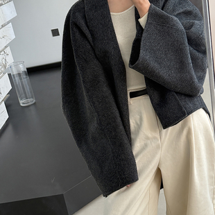 BLUE Y极简慵懒感精选全羊毛斗篷外套大衣深灰色