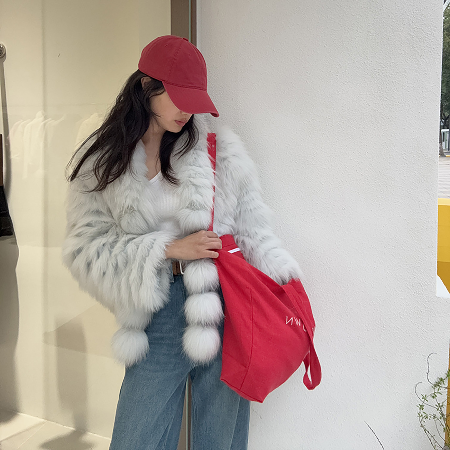 BLUE Y优雅风狐狸毛皮草外套女短款毛球球显瘦年轻款大衣冬季保暖