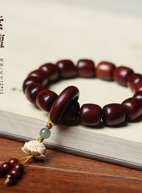 赞比亚小叶紫檀老型桶珠文玩手串跑环吊坠血檀木男女士佛珠手链持