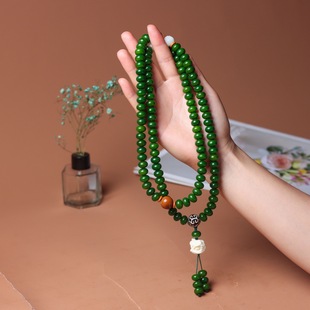 春之绿色白玉菩提根子108颗手串多圈手链DIY款男女散佛珠毛衣项链
