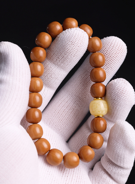 天然猴头雕刻老型桶珠光珠原猴头小核桃原籽文玩男女士单圈手串