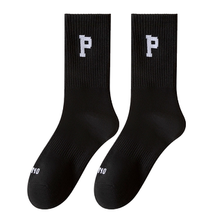 配鲨鱼裤的袜子女中筒袜秋冬纯棉防臭白色运动字母长筒长袜ins潮