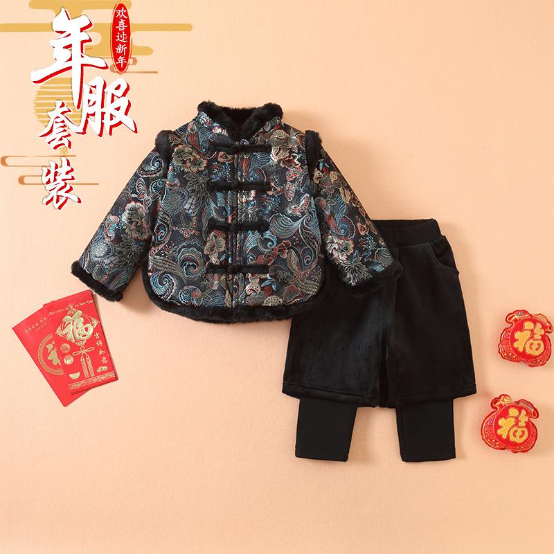 男女童唐装加厚套装冬季婴儿童中国风汉服古装拜年服宝宝周岁礼服