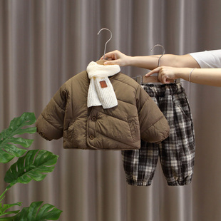 男童冬季套装2025新款儿童加绒棉衣外套宝宝冬装韩版加厚两件套潮