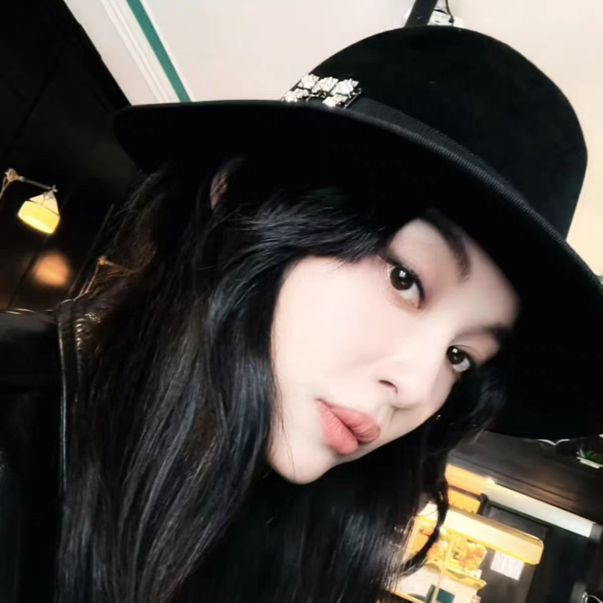 RV女士羊毛礼帽子水晶方扣羊毛帽子