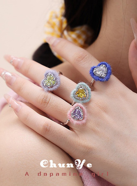 毛线缠绕韩版小众多巴胺戒指