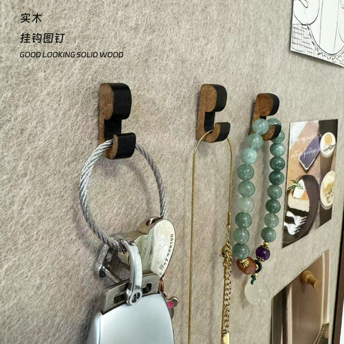 实木挂钩图钉复古木质钉饰品收纳按钉毛毡板软木板图钉10颗/盒