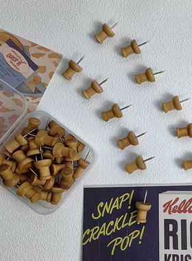 30枚/盒做旧复古木质图钉毛毡板墙贴软木板照片墙专用工字钉ins风