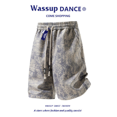 WASSUP DANCE美式扎染透气工装短裤男夏季大码透气户外运动五分裤