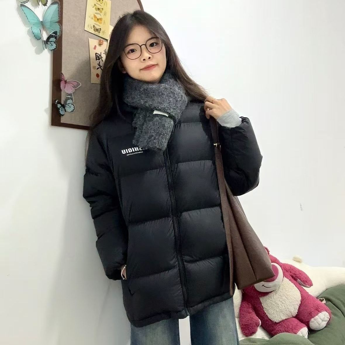 连帽黑色羽绒棉服女2025新款冬季情侣加厚女士棉衣外套保暖面包服
