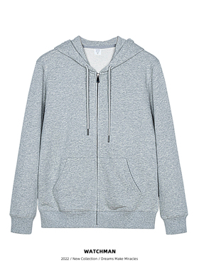 纯色毛圈拉链卫衣男修身显瘦百搭拉链卫衣情侣连帽男女外套上衣