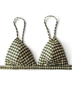 陈小满纯亚麻绿色小花无钢圈透气防凸点三角杯文胸小胸棉法式内衣