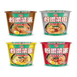 鸿四方粉面菜蛋桶装经典金汤肥牛番茄牛腩味方便宿舍懒人泡面免煮
