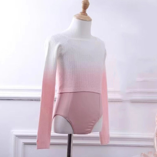 儿童舞蹈服渐变色一字领毛衣