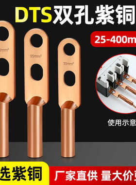 双孔铜鼻子DTS-16/25/35/50/70-630平方接头铜线耳双眼铜接线端子