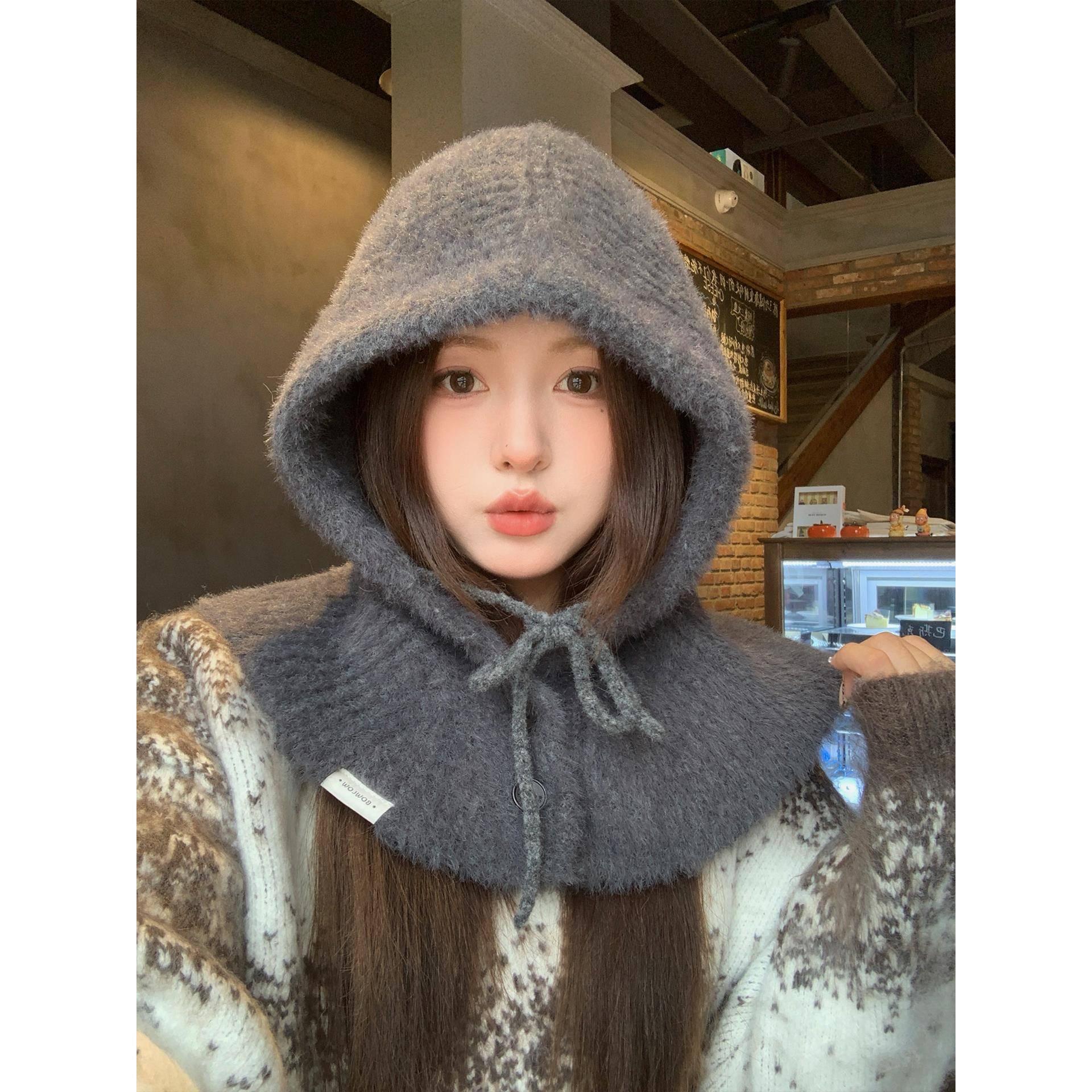 秋冬季灰色巴拉克拉法帽围脖一体帽子女款2025新款防寒护耳1027n