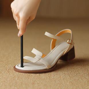 0325d 女新开放脚趾带软底软底中跟凉鞋 夏款 厚跟凉鞋