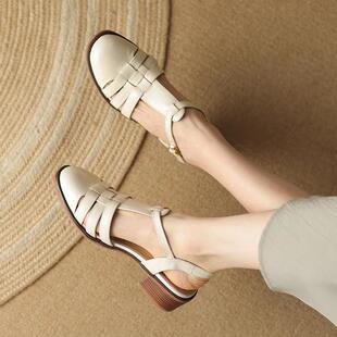 罗马粗跟包头百搭猪笼鞋 夏款 新款 女中跟2026季 0325d 凉鞋