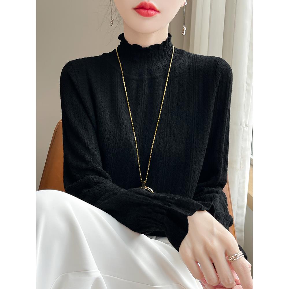 秋冬高领打底衫女2025新款秋镂空内搭针织上衣大码女装毛衣1201u