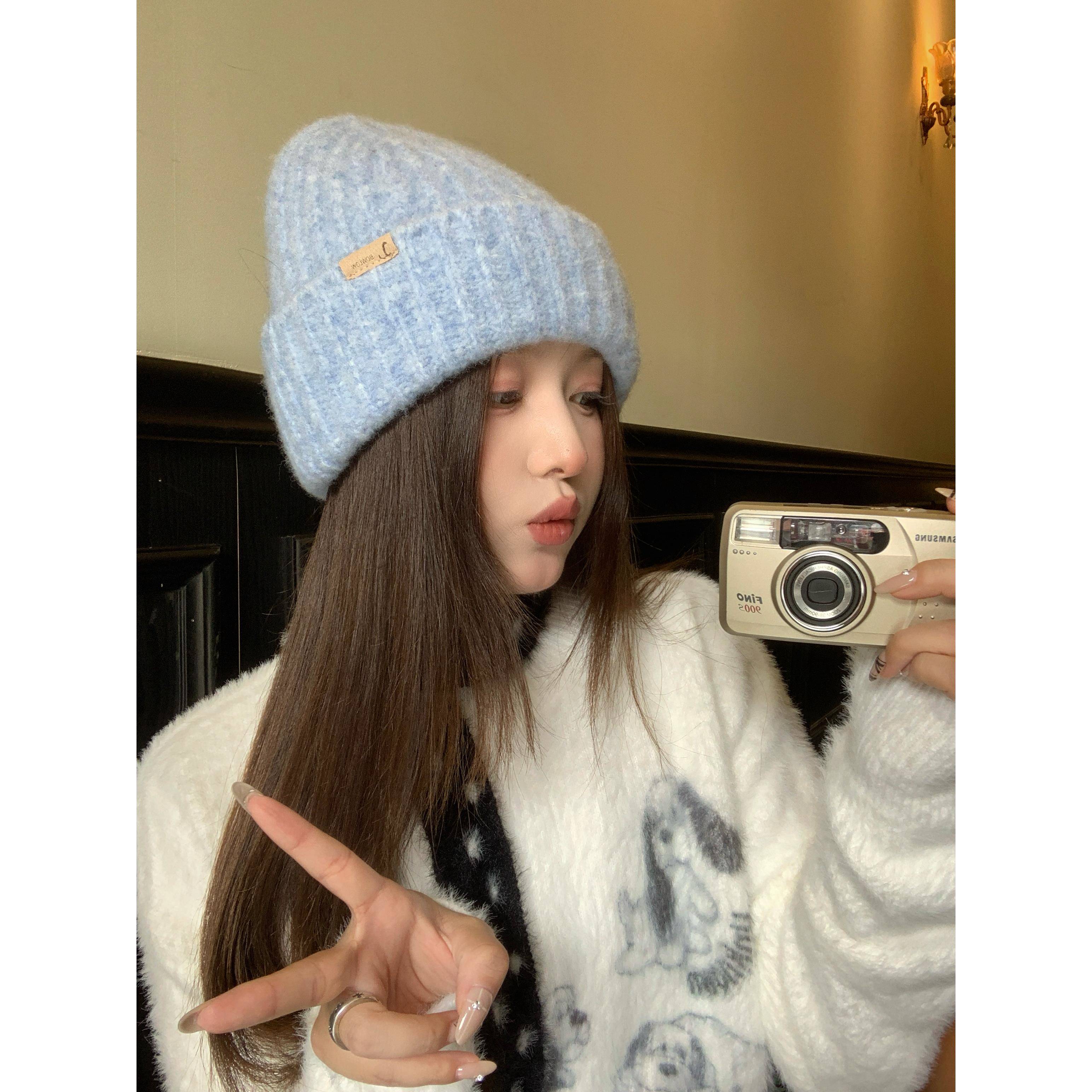 秋冬季蓝色帽子女款2025新款天大头围显脸小适合方圆脸防寒1027n