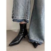 尖头修身 靴韩式 秋冬靴尖头时尚 春季 靴女式 中跟短靴0128ed