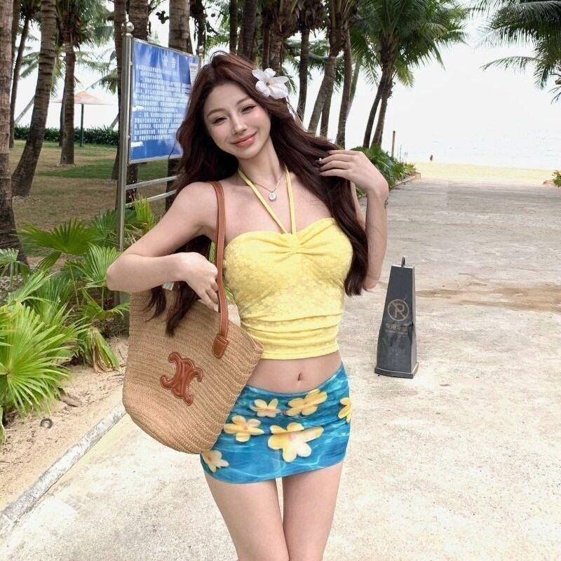 水上乐园泳衣欲风少女聚拢显瘦抹胸裙式分体温泉度假泳装女0717d