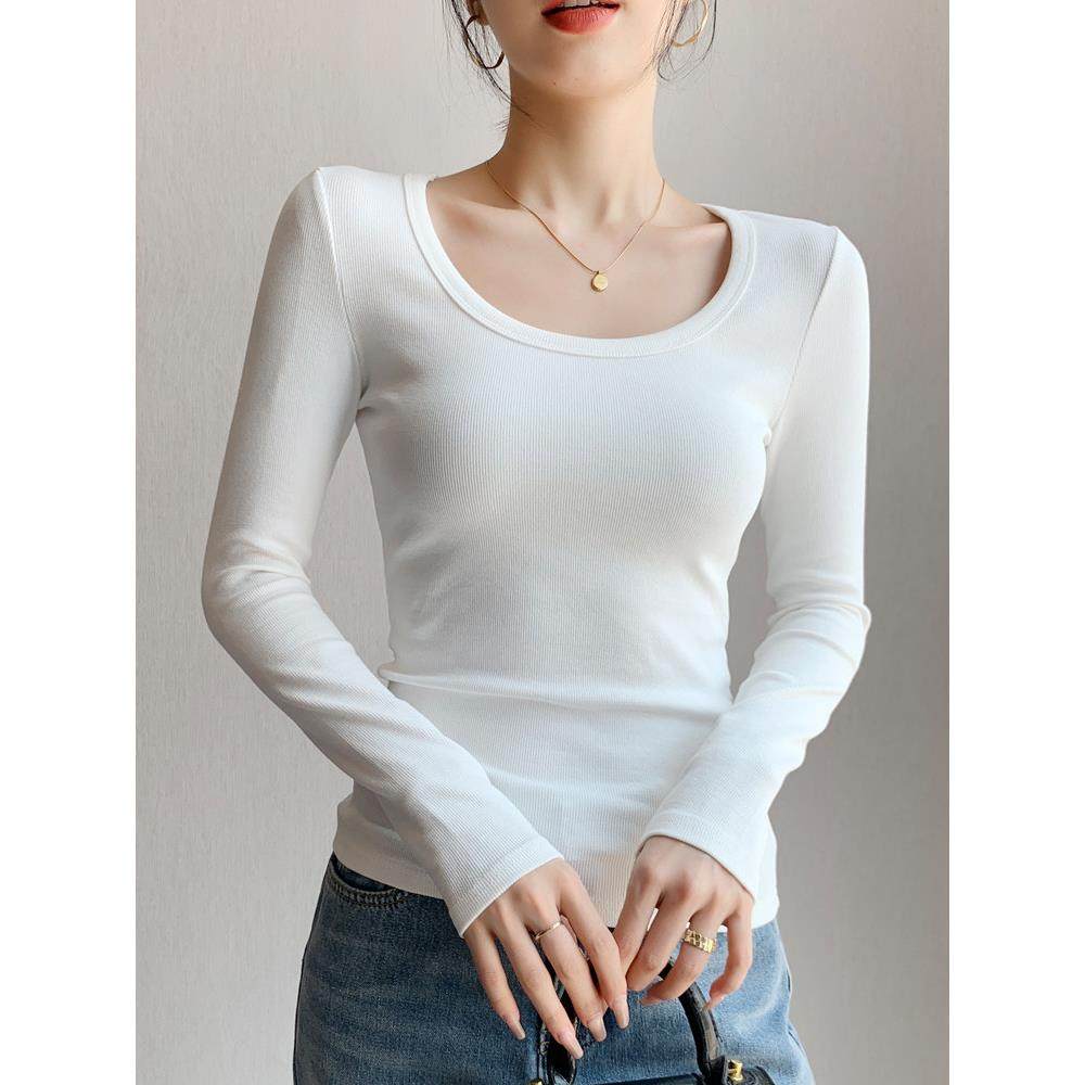 底裤衬衫女士内衣裤2026春季新款低领长袖t恤修身白色领上0101h