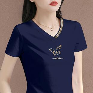 洋气上衣高端半袖 短袖 衣服时尚 夏季 体恤0420k t恤女v领2026新款