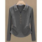 高端精致打底衫 设计感POLO领长袖 t恤女2026春秋新款 气质休闲0202r