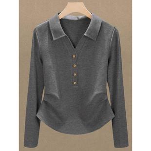 设计感POLO领长袖T恤女2026春秋新款高端精致打底衫气质休闲0204r