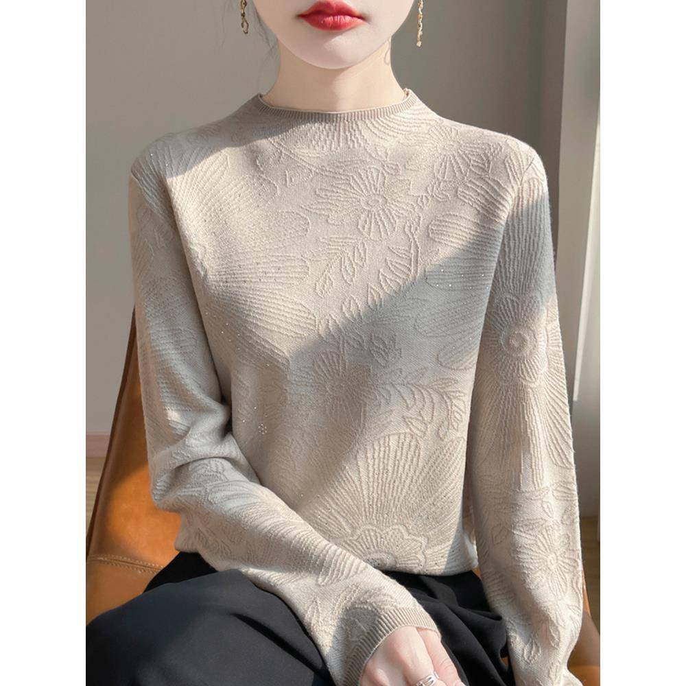 秋冬早秋高领提花针织打底衫女2025新款秋洋气上衣女装毛衣1201u