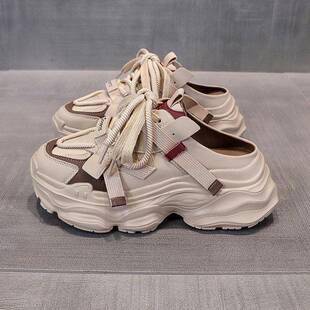 2026春新款 女款 厚底增高懒人一脚蹬软底小0325k1 包头拖鞋 老爹鞋