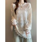 2026新款 春季 大尺0206k 提花镂空蕾丝衫 正肩长袖 女打底衫 t恤法式