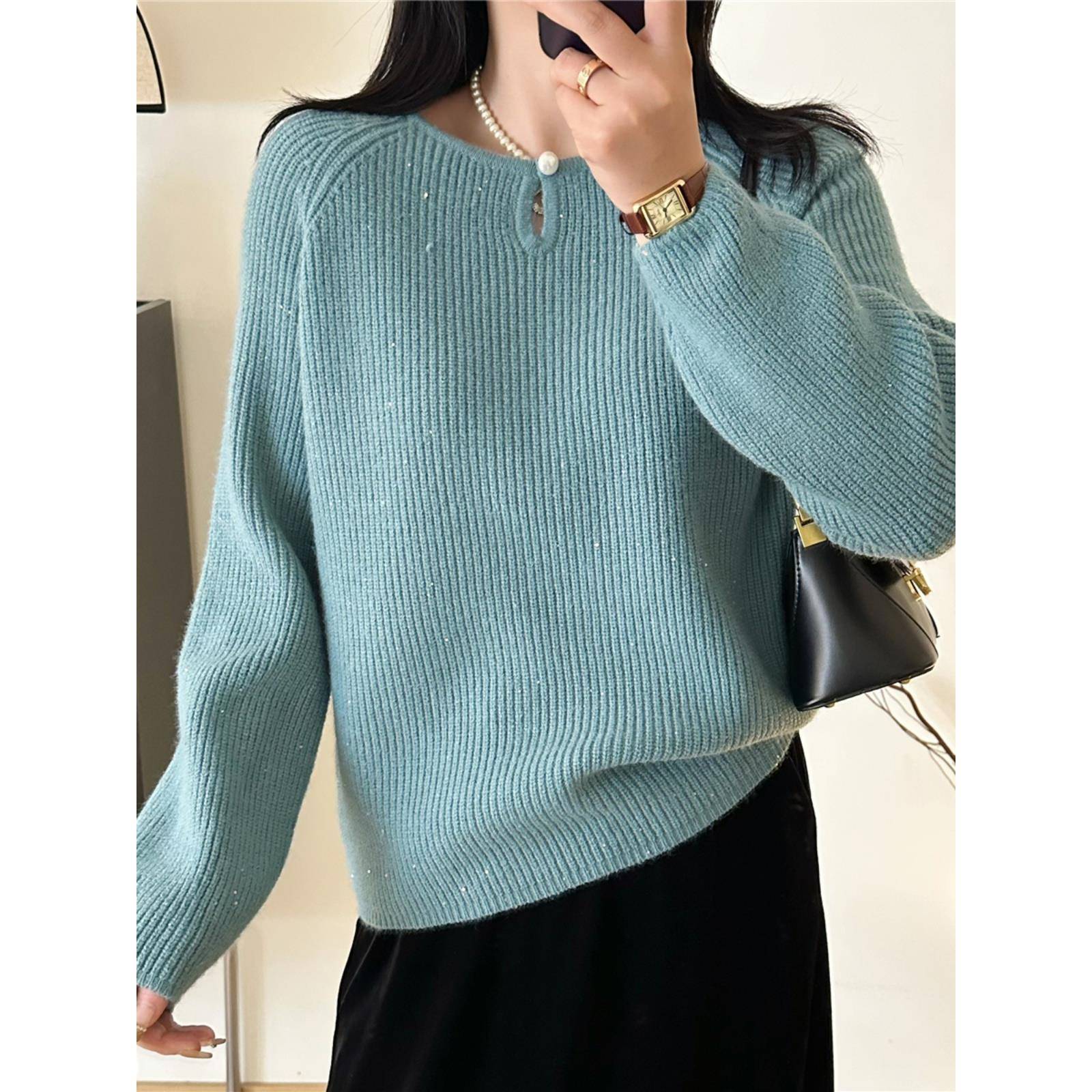 2025冬新款插肩长袖宽松针织衫显瘦毛衣韩版内搭打底衫女1122h