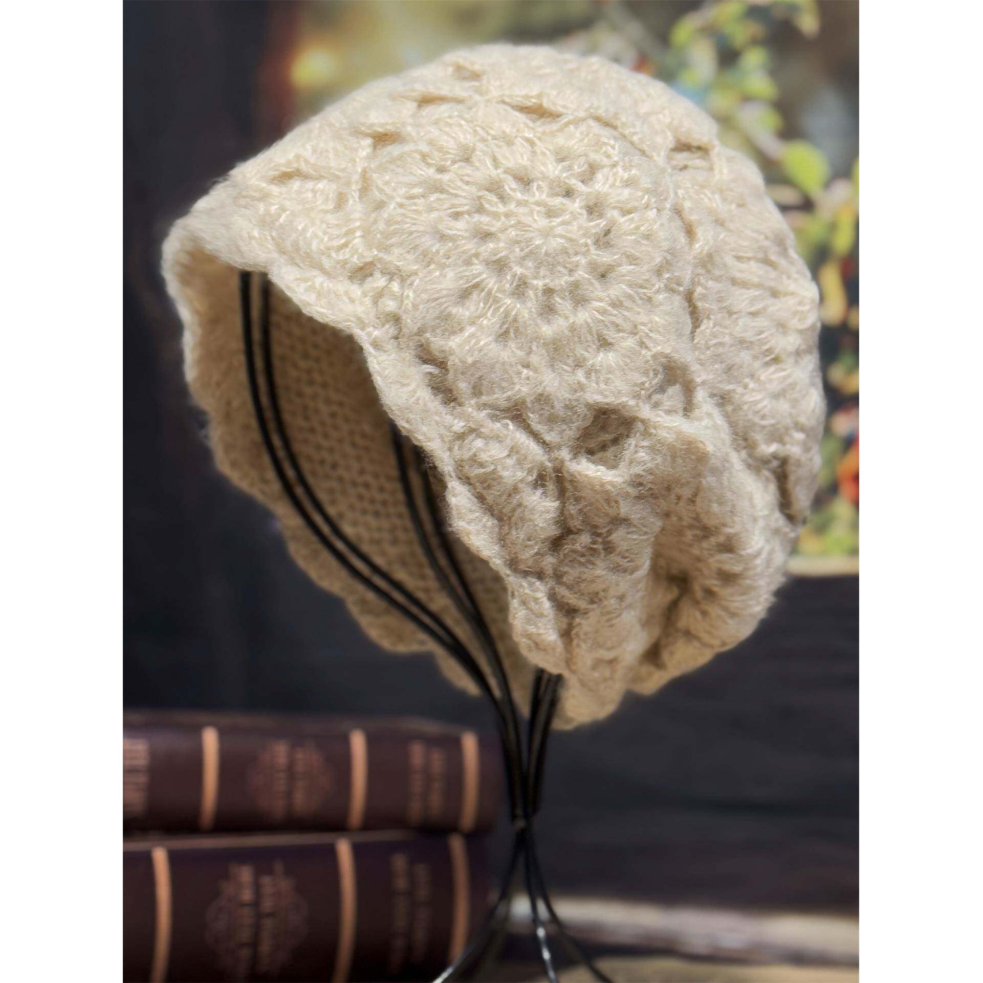 帽子女款秋冬季保暖手工钩花毛线帽2025新款显脸小洋气编织1211e