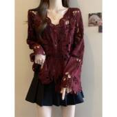 加码 0202e 长袖 女性肥胖苗条看剪裁蕾丝衬衫 上衣2026春夏新款