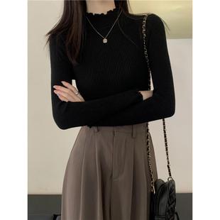 2026半高领针织女式 修身 韩式 内层衬衫 黑色毛衣1226n 时尚 秋冬季