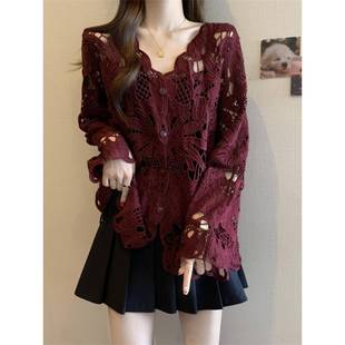 加码女性肥胖苗条看剪裁蕾丝衬衫上衣2026春夏新款长袖0126h