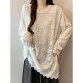 女打底衫 2026新款 t恤好看法式 春季 提花蕾丝衫 长袖 大尺码 0206k