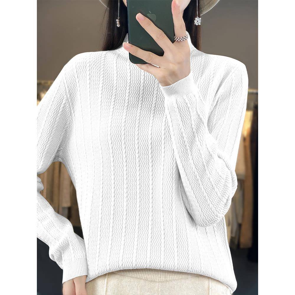 高领纯色针织衫女士秋冬风软糯宽松显瘦打底衫洋气长袖上衣1202h