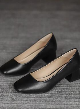 春夏女式工作鞋黑色3厘米高跟鞋不累脚浅口面试鞋女式软底0210kd