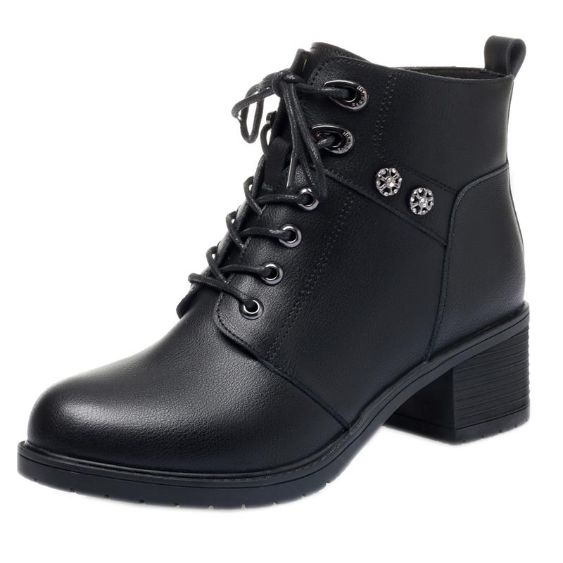 靴子女2025新款爆款加绒短靴粗跟中跟系带马丁靴鞋靴妈妈鞋1102h