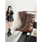 春季 欧美中筒靴2026新款 可拆卸两穿西部牛仔靴内增高加绒方0128ed