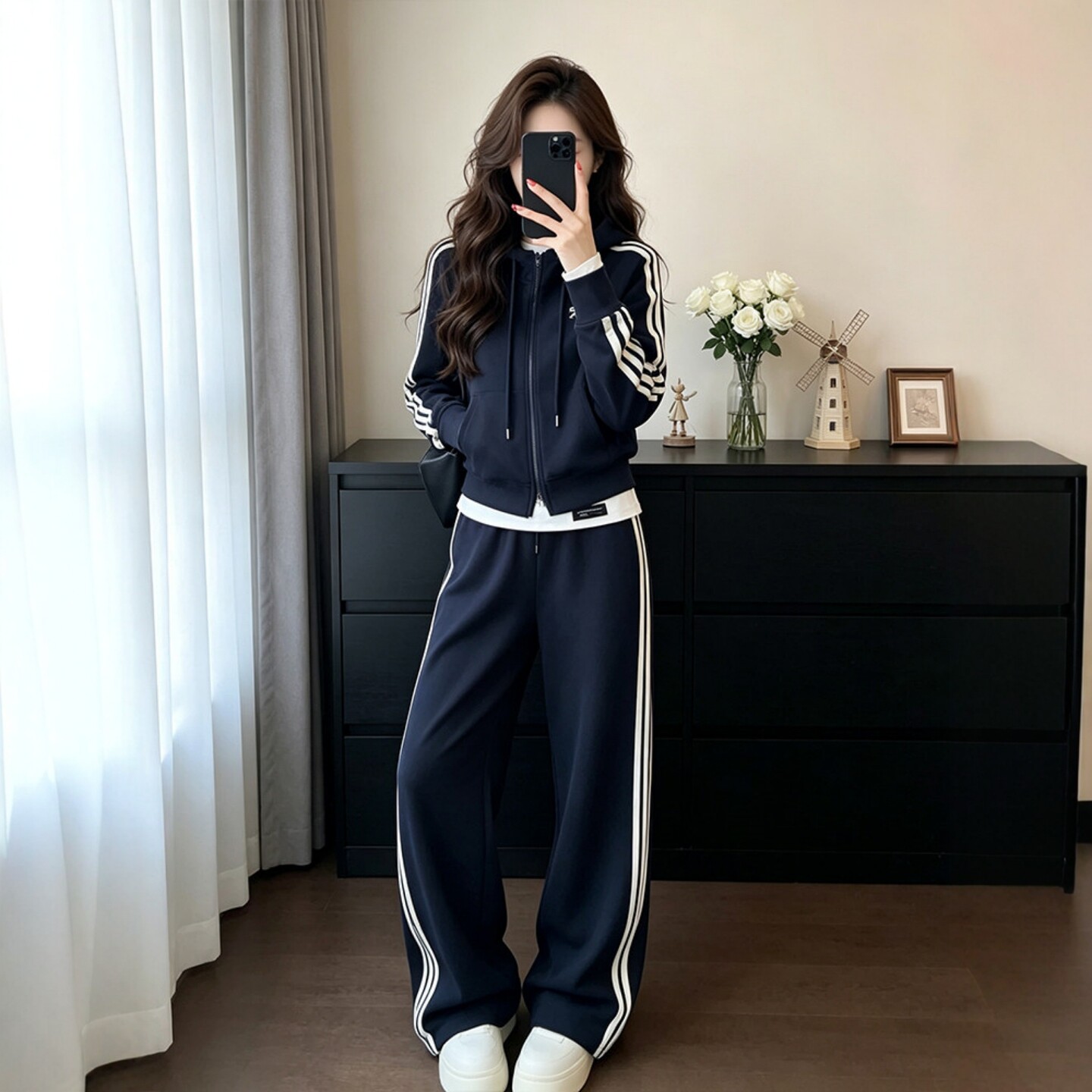 秋冬季运动服套装女学生韩版宽松连帽卫衣阔腿裤休闲两件套1021z