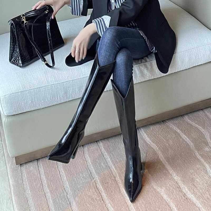 秋V口西部牛仔骑行靴女尖头高跟长靴大筒围高筒长筒靴0115e,女鞋,时装靴,淘宝优惠券,粉丝福利购,淘宝优惠卷