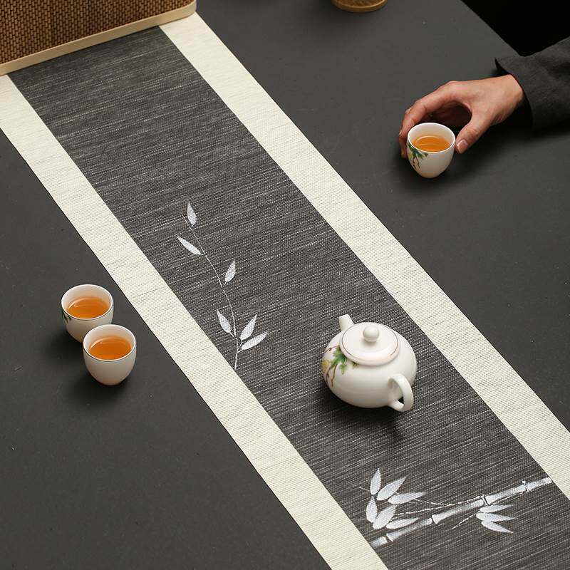 轻奢桌旗0806g茶席防水日式茶旗茶具配件非棉麻茶桌布艺垫风新中