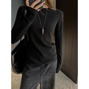 春季圆领正肩长袖恤女春秋修身高级打底衫后背中线设计感0113ud